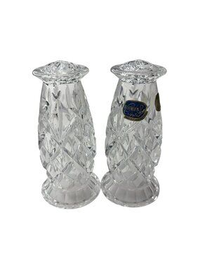 Bohemia Crystal Salt and Pepper Shakers Set Clear Lead Cut Glass Czech Republic
